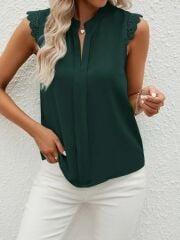 Kadın Kısa Dantel Kollu Hakim Yaka Ithal Krep Bluz