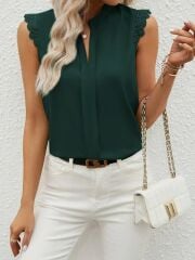 Kadın Kısa Dantel Kollu Hakim Yaka Ithal Krep Bluz