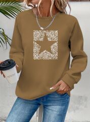 Kadın Uzun Kollu Bisiklet Yaka Desenli Viskon Iki Iplik Bluz