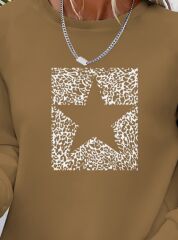 Kadın Uzun Kollu Bisiklet Yaka Desenli Viskon Iki Iplik Bluz