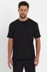 Unisex Düz Biskilet Yaka Oversize T-shirt - Siyah