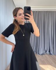 Kadın Kısa Kollu Bisiklet Yaka Maksi Boy Ithal Krep Elbise