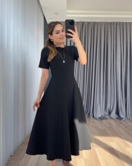 Kadın Kısa Kollu Bisiklet Yaka Maksi Boy Ithal Krep Elbise