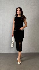 Kadın Modal Kumaş Cepli Yırtmaç Detay Etekli Ikili Takım