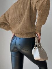 Kadın Uzun Kollu Düğme Detay Triko Bluz