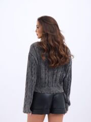 43331 TRİKO SAÇ ÖRGÜ KAZAK-ANTRASİT