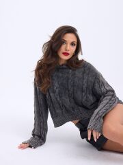 43331 TRİKO SAÇ ÖRGÜ KAZAK-ANTRASİT