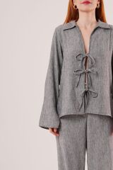 Ön Bağlama Detaylı Pantolon Ve Gömlek Antrasit İkili Takım