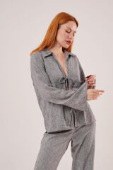 Ön Bağlama Detaylı Pantolon Ve Gömlek Antrasit İkili Takım