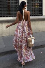 Amelia Sırt Dekolteli Şifon Elbise 2614