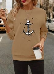 Kadın Uzun Kollu Bisiklet Yaka Desenli Viskon Iki Iplik Bluz