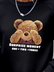 Kadın Uzun Kollu Bisiklet Yaka Ayıcık Desenli Viskon Iki Iplik Bluz