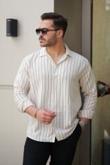 Erkek çizgili Keten Gömlek