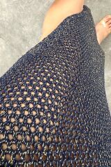 Simli Ajurlu Uzun Elbise - Lacivert-Sarı