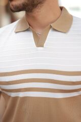 Erkek çizgi Desenli Yakalı Kısa Kollu T-shirt