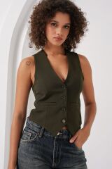 6796 Kısa Dokuma Yelek - Haki