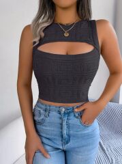 Kadın Askılı Bisiklet Yaka Güpüs Dekolteli Triko Crop Bluz