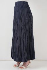 Uzun Kırışık Etek 8042 - Lacivert
