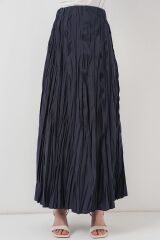 Uzun Kırışık Etek 8042 - Lacivert