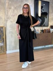 Kadın Kısa Kollu Bisiklet Yaka Yandan Bağlamalı Viskon Iki Iplik Elbise