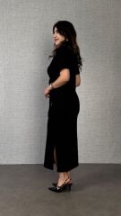 Kadın Kısa Kollu Bisiklet Yaka Yandan Bağlamalı Viskon Iki Iplik Elbise