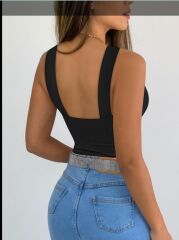 Kadın Yakası önden çaprazlı Taş Detaylı Viskon Bluz