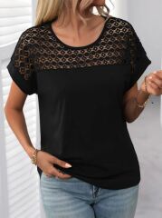 Kadın Kısa Kollu Bisiklet Yaka Salaş Viskon Bluz