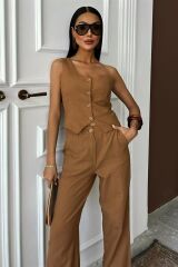 Tek Omuz Büstiyer Plazzo Pantolon Viscon Takım 10159