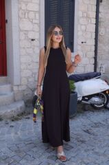 Kadın Sıfır Kollu Bisiklet Yaka Viskon Elbise