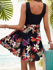 Kadın Askılı Yuvarlak Yaka üst Kaşkorse Alt Süprem Belden Kuşaklı Elbise