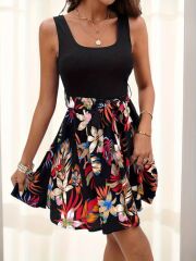 Kadın Askılı Yuvarlak Yaka üst Kaşkorse Alt Süprem Belden Kuşaklı Elbise