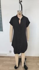 Kadın Kısa Kollu önden Düğmeli Ithal Keten Elbise
