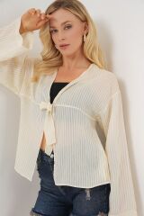 Önü Bağcıklı Bluz 952 - Krem