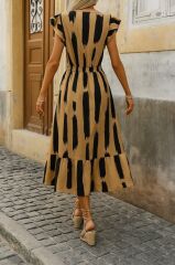 Kadın Kısa Kollu Kruvaze Yakalı Fırfırlı Süprem Elbise