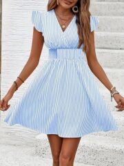 Kadın Kısa Kollu Kruvaze Yakalı Poplin Elbise