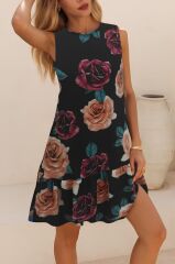 Kadın Kolsuz Sırttan Bağlamalı Fırfırlı Leopar Desenli Süprem Elbise