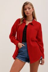 20153 Tek Cepli Oversize Gömlek - Kırmızı