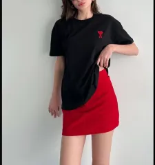 Unisex Bisiklet Yaka Baskılı Oversize T-Shirt - Siyah