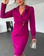 Kadın Ceket Yaka Düğme Detaylı Atlas Kumaş Elbise