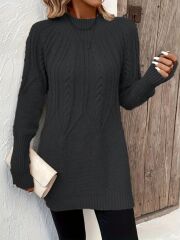 Kadın Uzun Kollu Yarı Balıkçı Yaka Triko Bluz