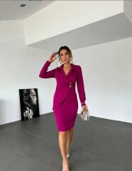 Kadın Ceket Yaka Düğme Detaylı Atlas Kumaş Elbise