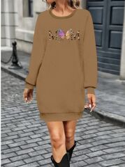 Kadın Uzun Kollu Bisiklet Yaka Viskon Iki Iplik Elbise