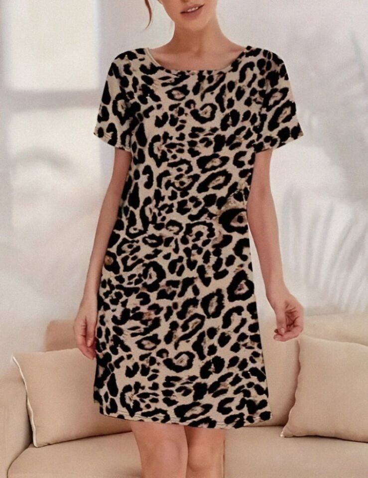 Kadın Kısa Kollu Bisiklet Yaka Dijital Baskılı Süprem Elbise