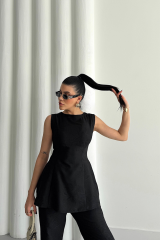 JAKAR KETEN KOLSUZ BLUZ-PANTOLON TK - Siyah