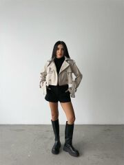 CROP TRENCH KEMER DETAYLI - Taş