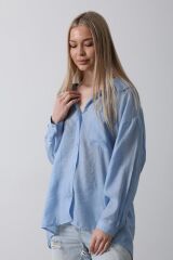 Cepli Oversize Gömlek - Koyu Mavi