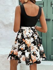 Kadın Askılı Yuvarlak Yaka üst Kaşkorse Alt Süprem Belden Kuşaklı Elbise