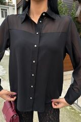 Transparan Detaylı Dökümlü Gömlek 3427