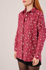 Eskitme Görünümlü Denim Bordo Gömlek