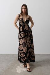 ASKILI VİSCON ELBİSE - Siyah